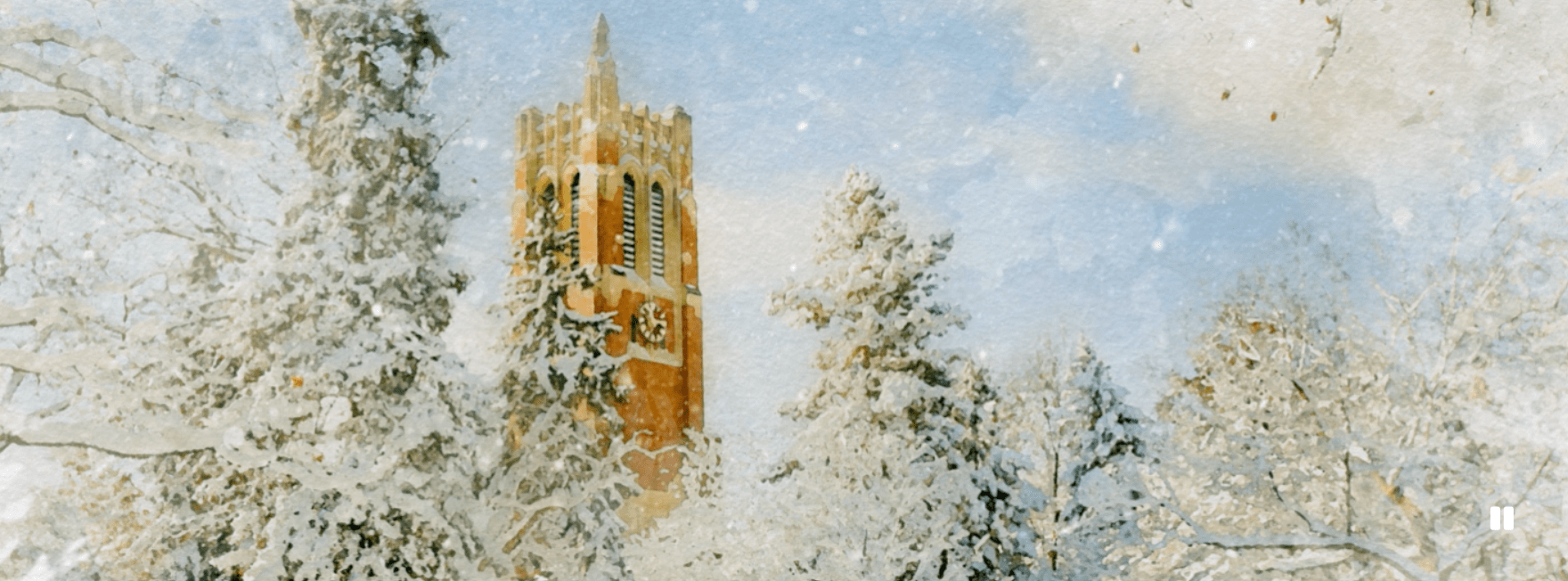 drawing of a snowy scene at Beaumont Tower